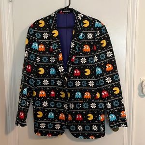 UGLY SUIT JACKET Blazer - packman and snowflakes - ugly sweater party - 44 XL